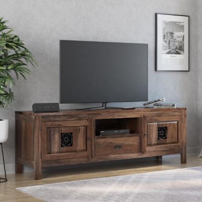 Picture of Appalachian Iron Flower Solid Wood Long TV Media Console Cabinet