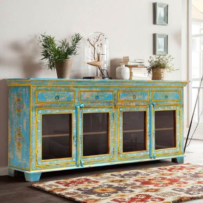 Picture of Oklahoma Farmhouse Distressed Solid Wood Glass Door Large Sideboard