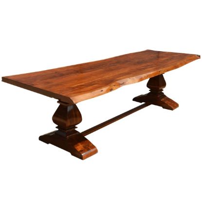 Picture of Live Edge Acacia Wood Trestle Farmhouse  Dining Table