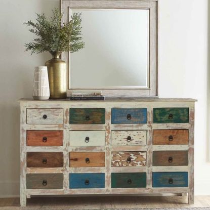 Picture of Rustic Earth Tones Mango Wood 16 Drawer Standard Horizontal Dresser