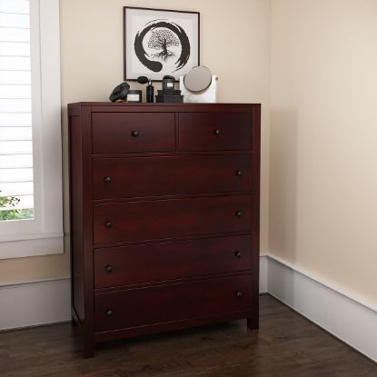 Picture of Petros Solid Mahogany Wood Tall Bedroom Dresser Chest With 6 Drawers
