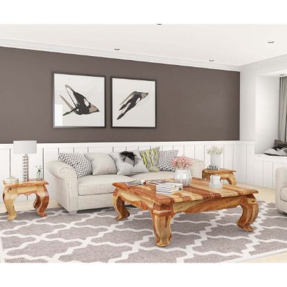 Picture of Halfeti Contemporary Rustic Solid Wood 3 Piece Opium Coffee Table Set