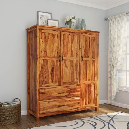 Picture of Sheffield Farmhouse Solid Wood Large Bedroom Wardrobe Armoire With Drawer