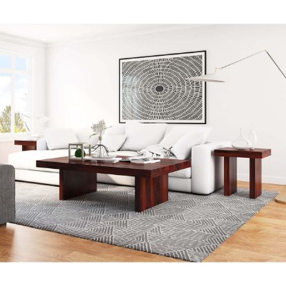 Picture of Contemporary Rustic Wood 3 Piece Large Coffee Table and End Table Set
