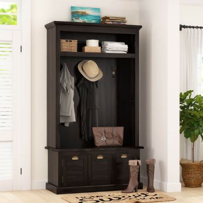 Picture of Naturita 42 inch Rustic Solid Wood Entryway Hall Tree with Drawer and Storage Bench