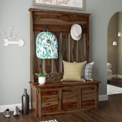 Picture of Roeville 42 inch Rustic Solid Wood Entryway Hall Tree Bench with Storage with Coat Rack