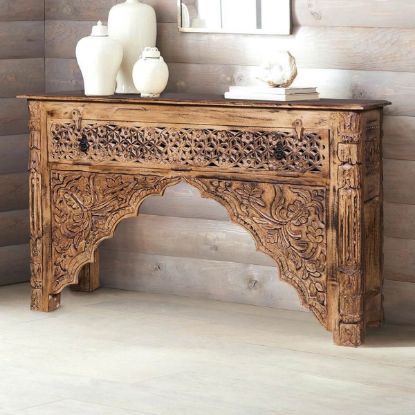 Picture of Haugen reclaimed wood traditional console table with storage