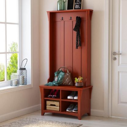 Picture of Wickliffe 32 inch Mahogany Wood Entryway Hall Tree with Shoe Storage