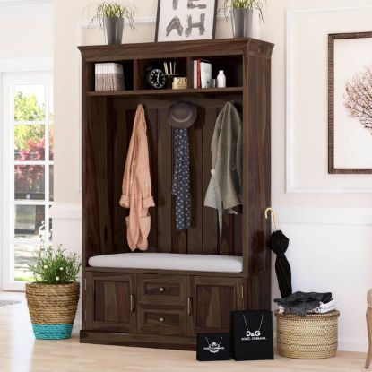 Picture of Harrisville 49 inch Solid Wood Entryway Hall Tree Bench with 2 Drawers and Storage