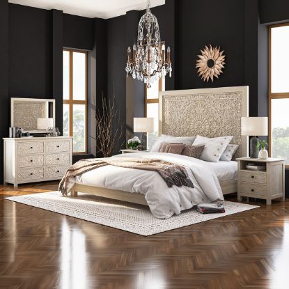 Picture of Calistoga Weathered White Solid Wood Moroccan 4 Piece Bedroom Set