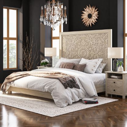 Picture of Calistoga Rustic Solid Wood Platform Moroccan Bed With Tall Headboard