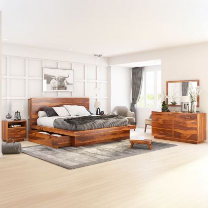 Picture of Brocton Modern Rustic Solid Wood 4 Piece Storage Bedroom Set