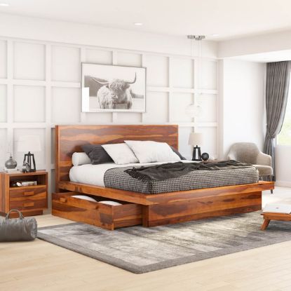 Picture of Brocton Modern Rustic Solid Wood Platform Bed with Storage Underneath