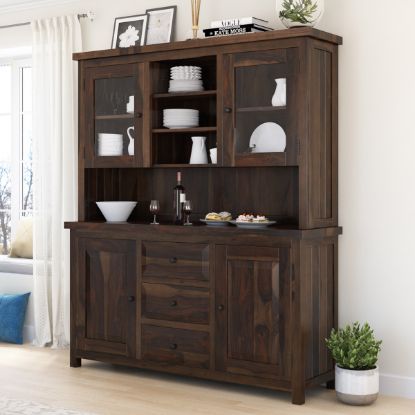 Picture of El Paso Rustic Solid Wood Glass Door Dining Room Hutch