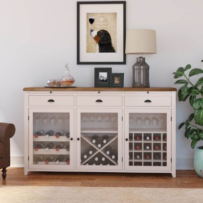 Picture of Stowe Two-Tone Solid Wood Large Bar Cabinet with Wine Rack
