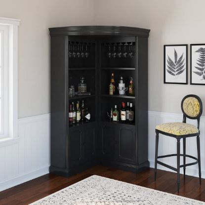 Picture of Ashon Black Solid Wood Tall Corner Home Bar Cabinet