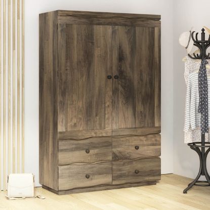 Picture of Ambler Mahogany Wood Live Edge Style Large Clothing Armoire Wardrobe