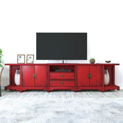 Picture of Mongolian Solid Wood Large TV Stand with 2 Cabinets & Drawers