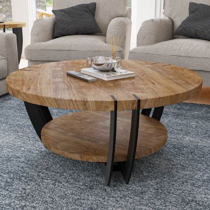 Picture of Upland Mid Century Modern Round Coffee Table With Shelf