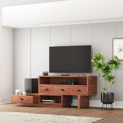 Picture of Geraldine Solid Wood Rustic Modern 4 Drawer TV Media Console