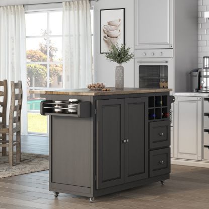 Picture of Islington Modern Solid Wood Kitchen Island Cart with Drop Leaf