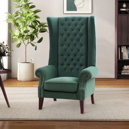 Picture of Whittier Green Upholstered Tufted High Wingback Accent Chair