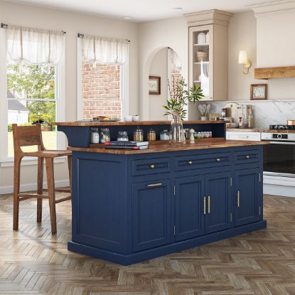 Picture of Monrovia Solid Wood Two-Tier Large Kitchen Island With Seating and Storage