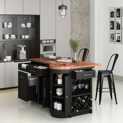 Picture of Saybrook Drop Leaf Black Kitchen Island with Butcher Block Top