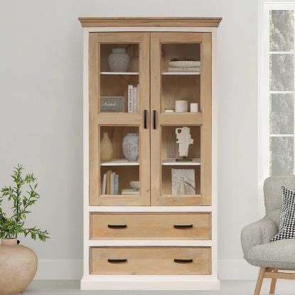 Picture of Stevinson Farmhouse Rustic 2 Display Door Hutch with Drawers