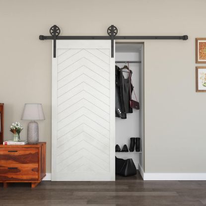 Picture of Celaya Solid Wood Chevron Pattern Closet White Sliding Barn Door