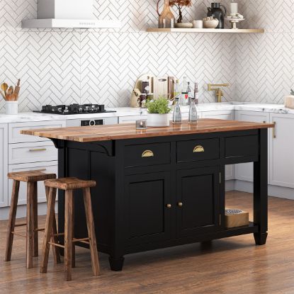 Picture of Geneva Solid Wood Kitchen Island Table With Drop leaf