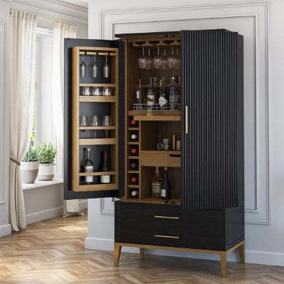 Picture of Lausanne 2 Tone Solid Wood Modern Tall Black Bar Cabinet Armoire