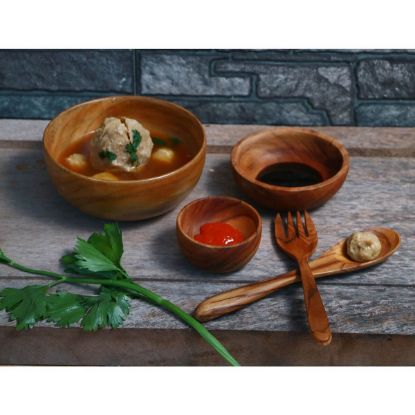 Picture of Cantabria Solid Teak Wood 3 Stackable Bowls with Spoon and Fork