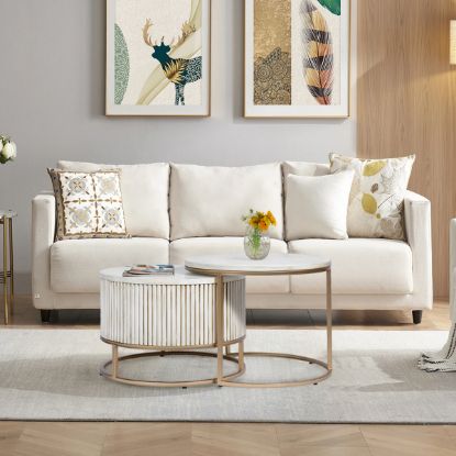 Picture of Penicuik White Mahogany Wood Round Nesting Coffee Table