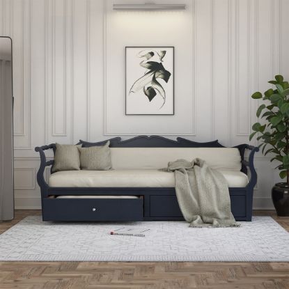 Picture of Burgos Navy Blue Solid Wood Traditional Daybed With Storage