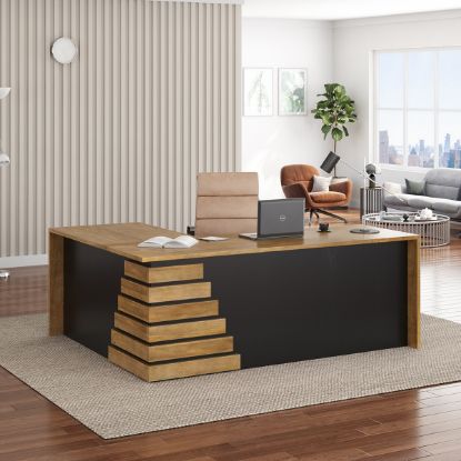 Picture of Brisbane Modern Rustic Solid Wood 2 Tone L Shaped Office Desk