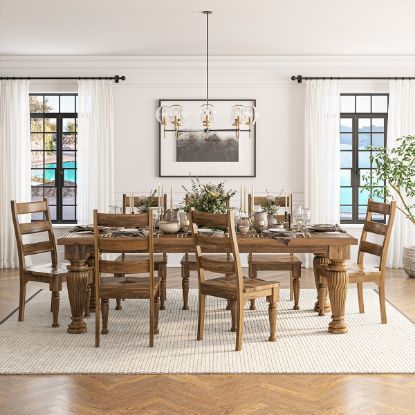 Picture of Litchfield Handcrafted Vintage 8 Pc Solid Wood Dining Table Set