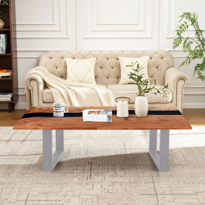 Picture of Keddie Modern Industrial Black Resin Solid Wood Coffee Table